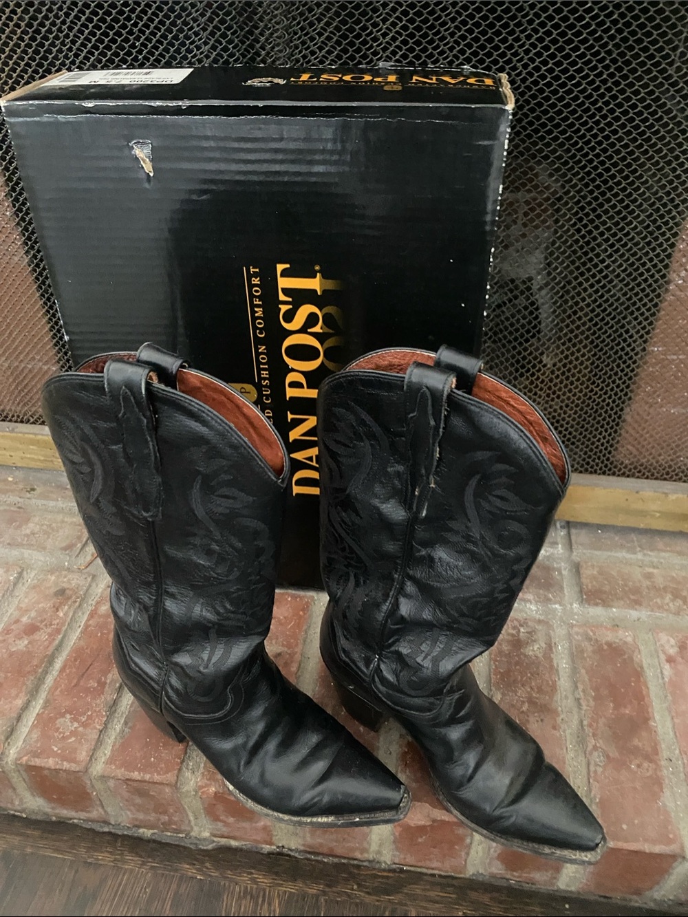 Dan Post Black Leather Western Boots with Embroidered Shaft